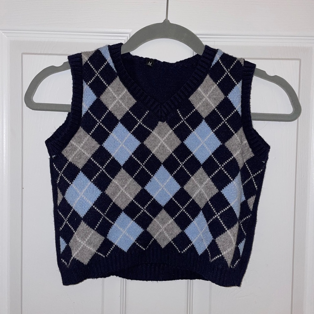 Y2K Cropped Checkered Sweater Vest